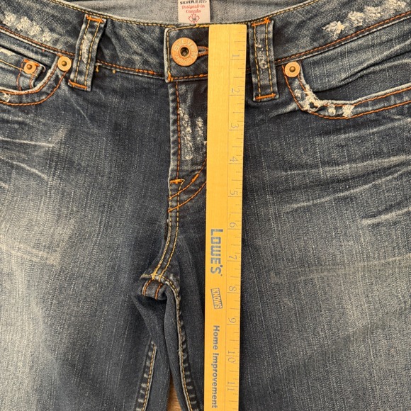 Silver Jeans Flare Leg Distressed Medium Wash Denim Jeans Size 30 Low Rise - Picture 5 of 10